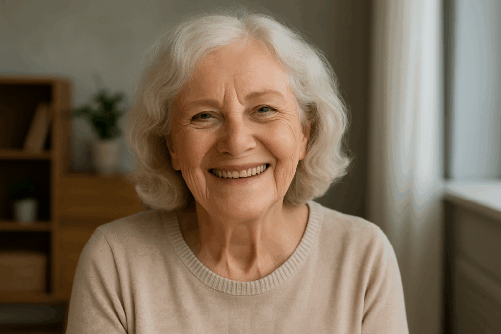 Elderly woman smiling after understanding how to get into aged care in Australia with support